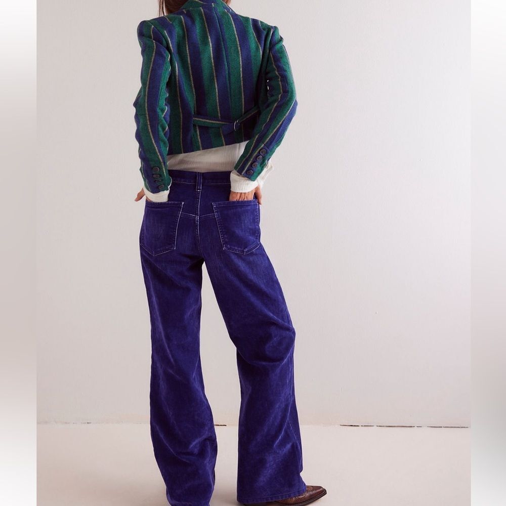 Free People We the Free Tinsley Baggy High Rise Flocked Jeans Twilight Blue - Picture 5 of 14